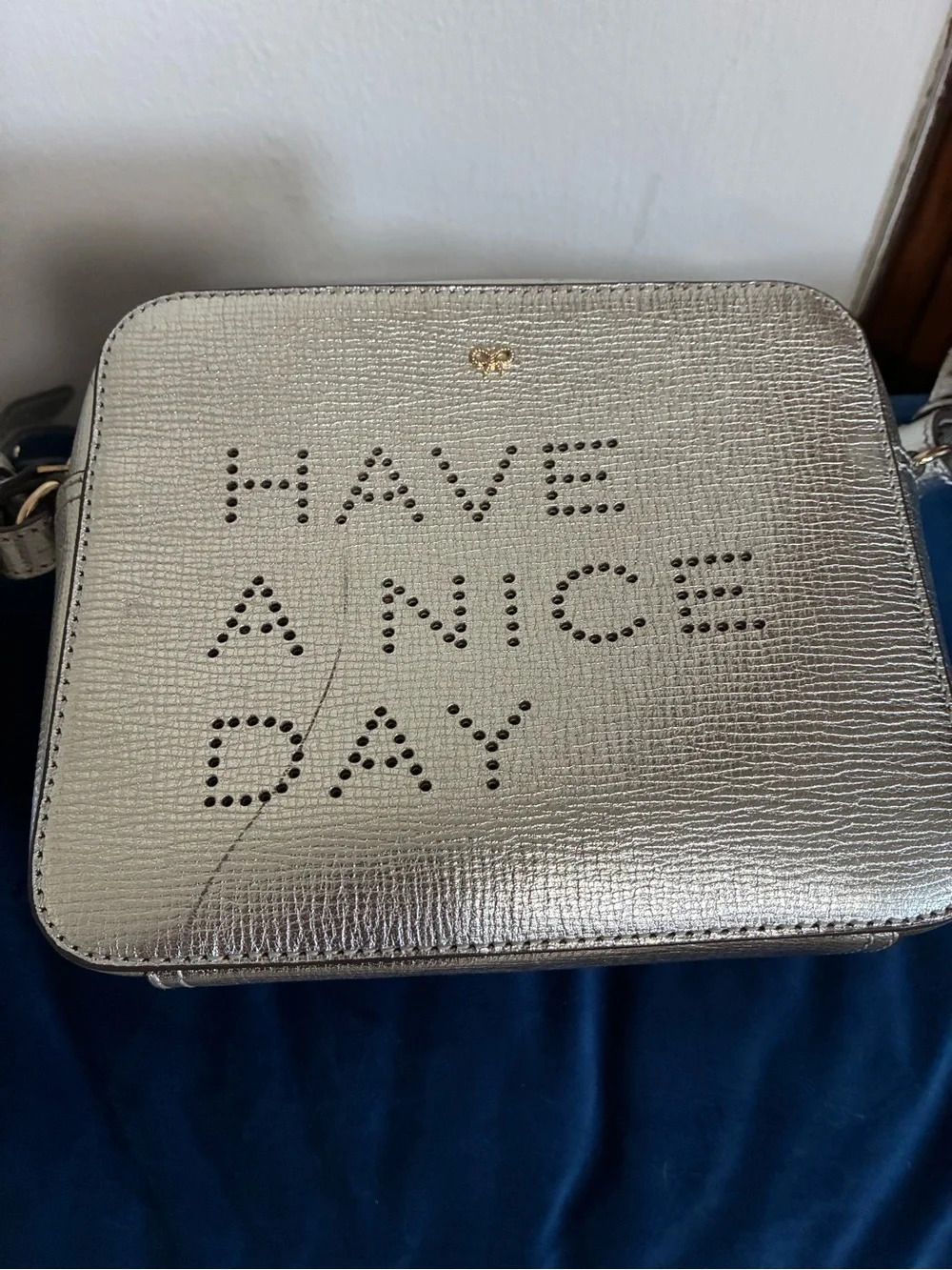 Anya Hindmarch Metallic Silver 'Have A Nice Day' Crossbody